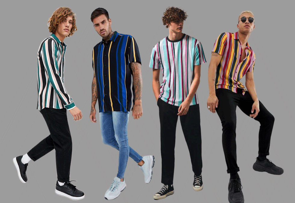 four-stylish-men-wearing-all-types-of-vertical-stripe-shirts-in-contrasting-colors